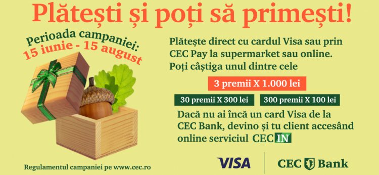 Tranzacțiile cu cardul tău CEC Bank Visa îți pot aduce premii în bani